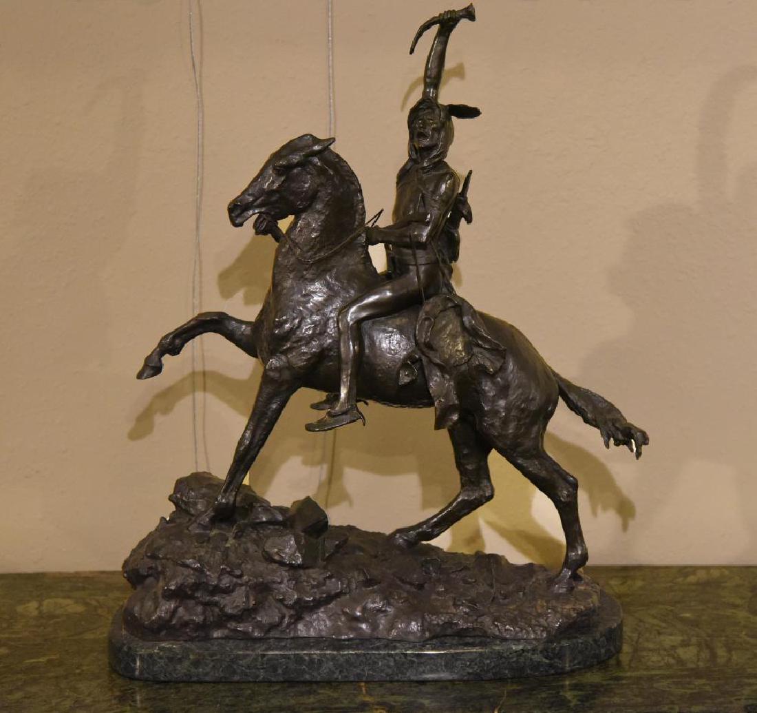 Bronze Sculpture After Remington "The Scalp": Large Bronze Sculpture After Frederic Remington (American, 1861 - 1909) Entitled "The Scalp" | Depicts an American Indian Warrior on Horseback | After Frederic Remington (American, 1861 - 1909) | Nati