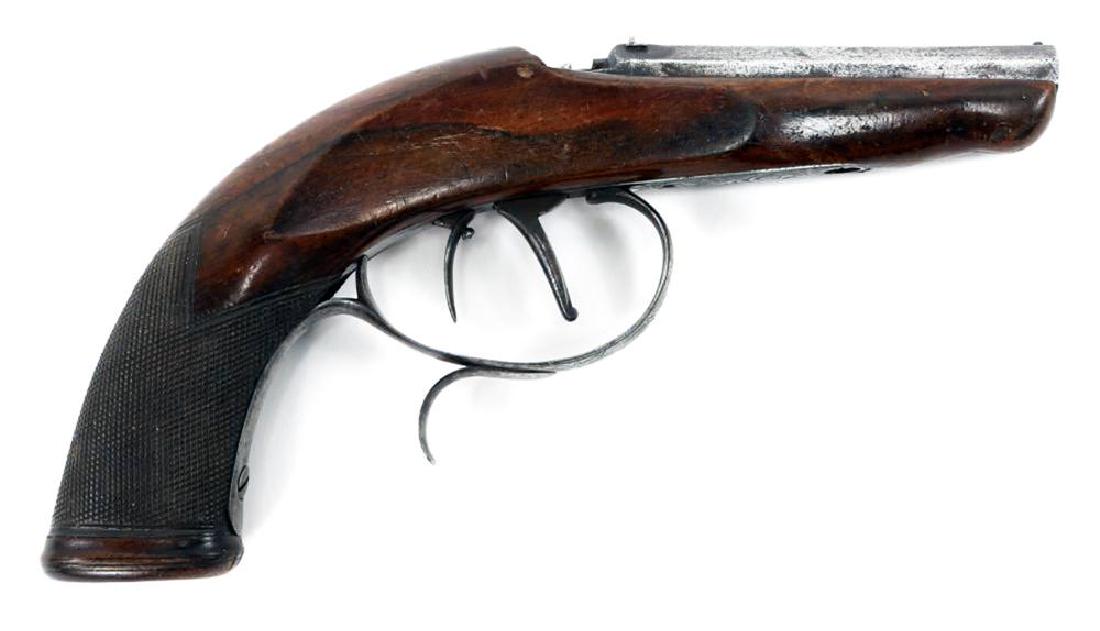 19th Century Belgian Single Shot Percussion Pistol: 19th Century Belgian Single Shot Percussion Pistol | Engraved trigger guard and octagonal barrel. Hammer set trigger and hair trigger | Caliber / Gauge: 5mm | Barrel Length: 4" | Serial Number: NSN | 