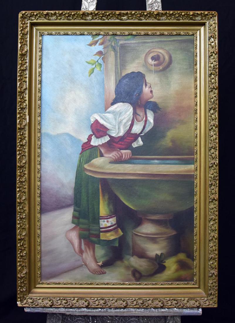 Century Portrait Oil Painting after Léon Bonnat ROMAN G: Original Antique Signed Portrait Oil Painting after Léon Bonnat (French, Bayonne 1833-1922 Monchy-Saint-Eloi), Entitled ROMAN GIRL AT A FOUNTAIN | Oil on Canvas | Dated 1897 | Signed and dated by the