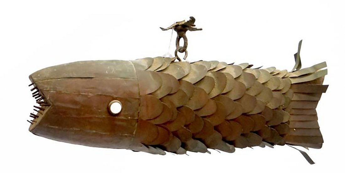Antique Folk Art Copper Fish Trade Sign: Antique Folk Art Copper Fish Trade Sign | Unique and intricate design; heavy sturdy hanging sign in very good condition | Approx. Size: 18" L