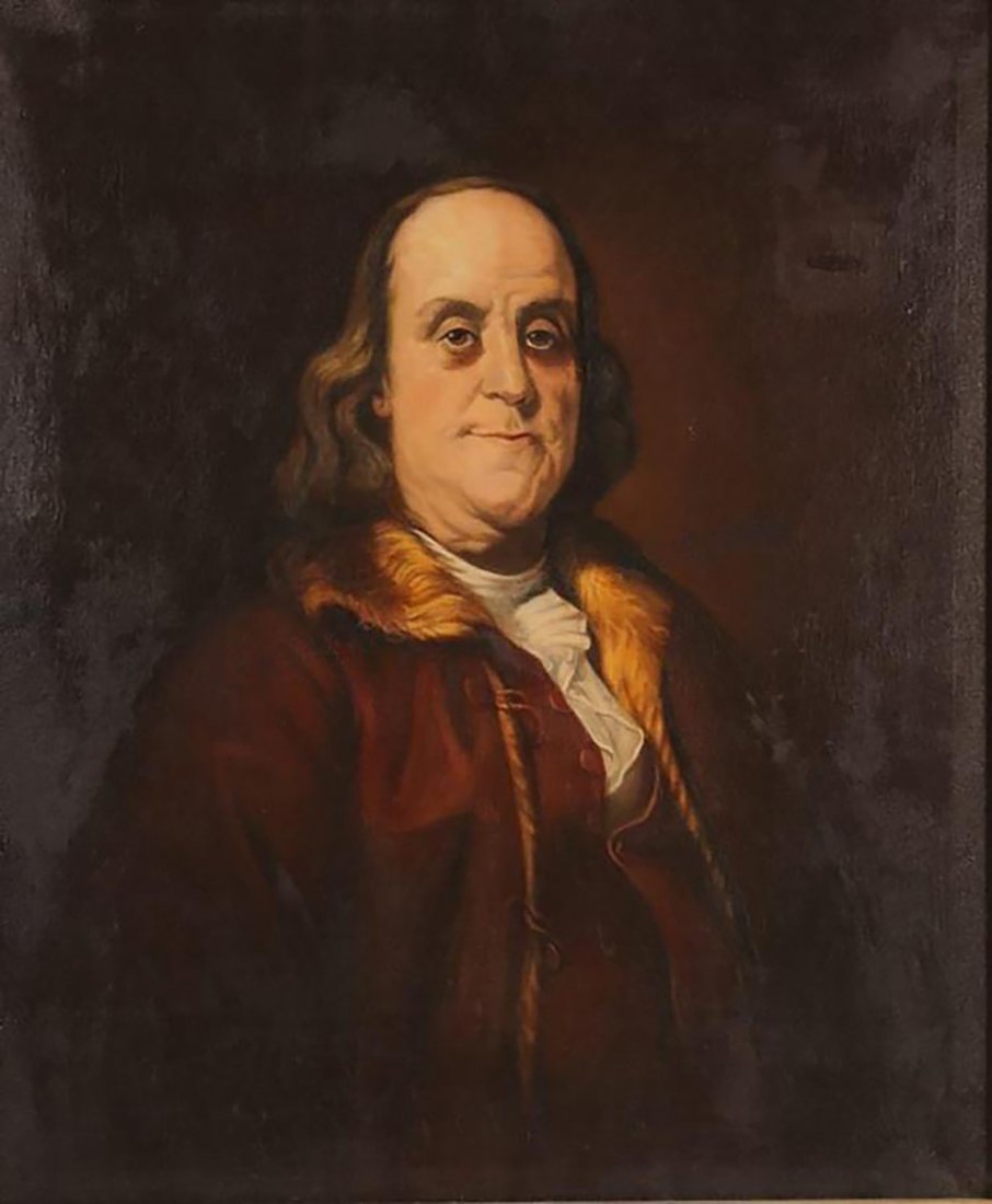 Large Portrait Oil Painting of Benjamin Franklin: A Remarkable Portrait Oil Painting of Benjamin Franklin attributed to a follower of Adriaen Hanneman (1601 - 1671), after Joseph Duplessis (1725-1802) | Previously attributed by Sotheby’s to followe