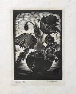 Donald Jameson Signed Ltd. Ed. Woodblock Print: Original Still Life Limited Edition Woodblock Print by American artist Donald Jameson Entitled POPPIES | Hand signed, Titled and Numbered by the artist in lower margin | Limited Edition of 60 |