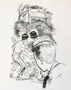 William Moyers Original Pen & Ink Drawing /: Original Pen & Ink Drawing / Illustration by important and well listed artist William Moyers (1916 - 2010) Entitled "The Moving Shadow..." | Pen & Ink on Board | Dated on verso: June 28, 1960 |