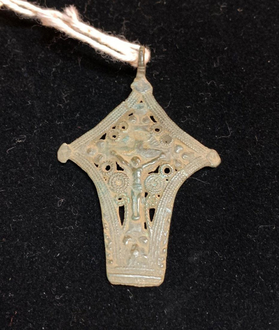 Large Byzantine Bronze Cross Decorated Pendant (1 of 2)