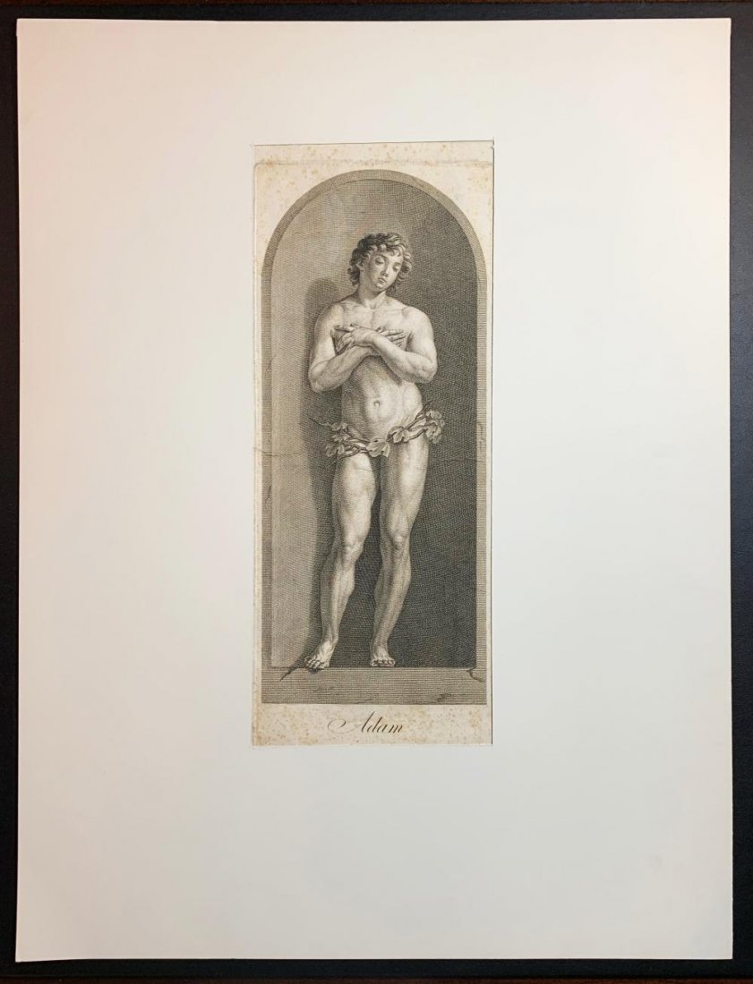 Very Rare 18th c. Italian Engraving Entitled ADAM: Very Rare 18th c. Italian Engraving Entitled ADAM After Guido Reni by Carlo and Giovanni Ottaviani - Part of what was a set of thirteen 18th Century engravings reproducing fresco paintings by Guido Re