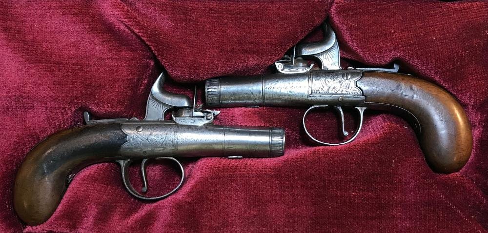 Pair of James Oxborrow Flintlock Muff Pistols, 1823 (1 of 15)