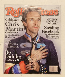 Signed Chris Martin Coldplay Rolling Stone Magazine: Rare Signed Chris Martin Coldplay Rolling Stones Magazine with COA | Hand signed in black marker by Chris Martin of Coldplay | Includes Complete Magazine in Very Good - Excellent Condition | Size: 12