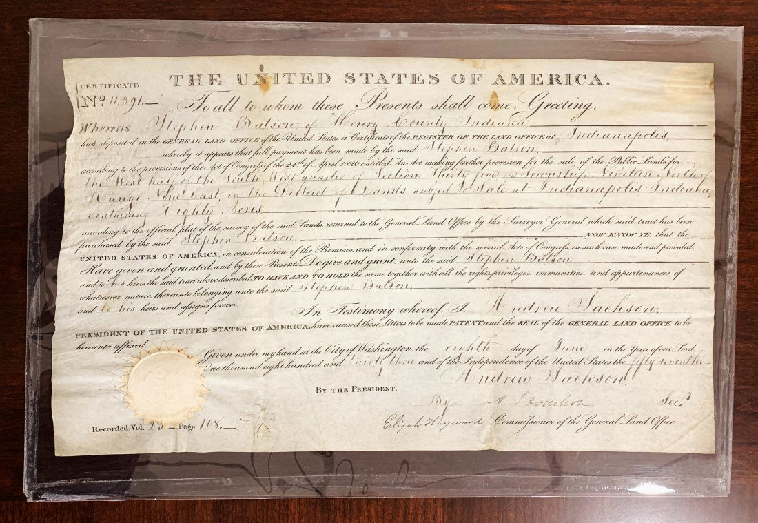 Signed ANDREW JACKSON Land Grant 1823, Tenn. History (1 of 4)