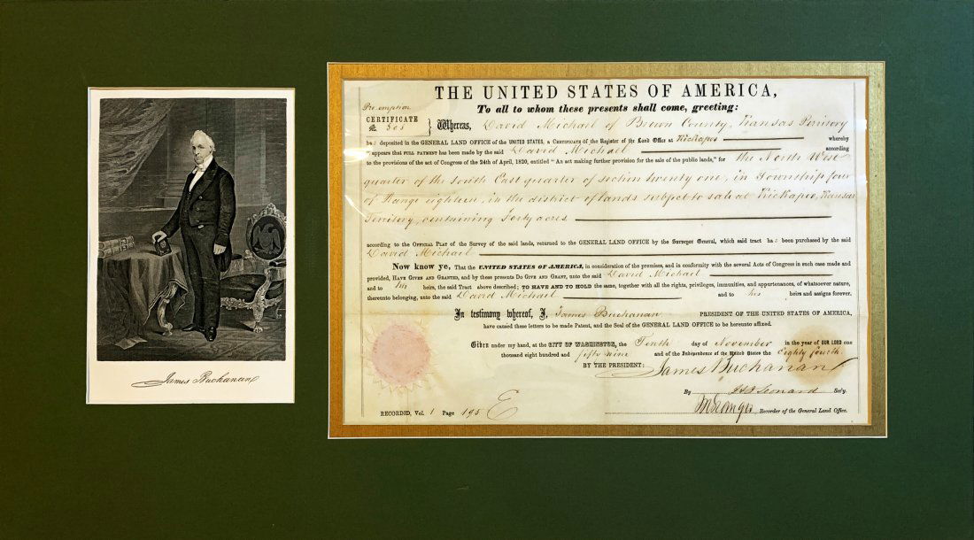 Signed JAMES BUCHANAN Land Grant 1859 (1 of 4)