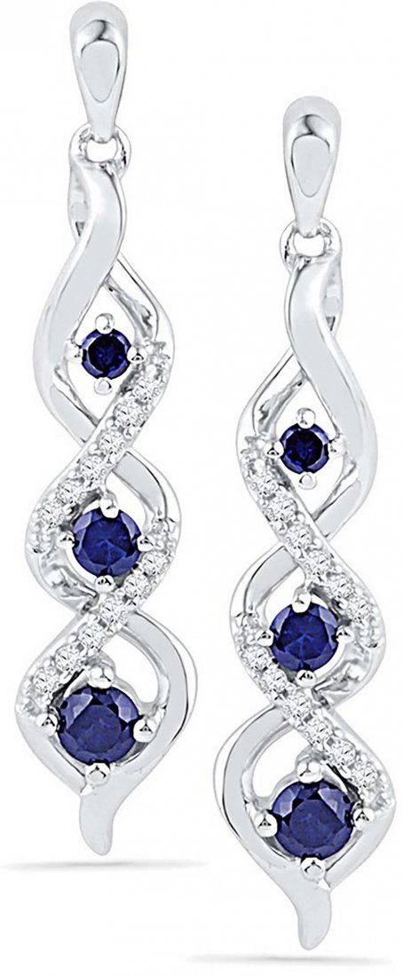10kt White Gold Created Blue Sapphire Cascade Earrings (1 of 1)