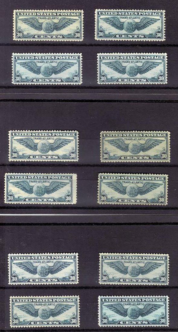 12 U.S. Airmail Stamps, Scott C24, 1939 30¢ TransAtlant (1 of 4)