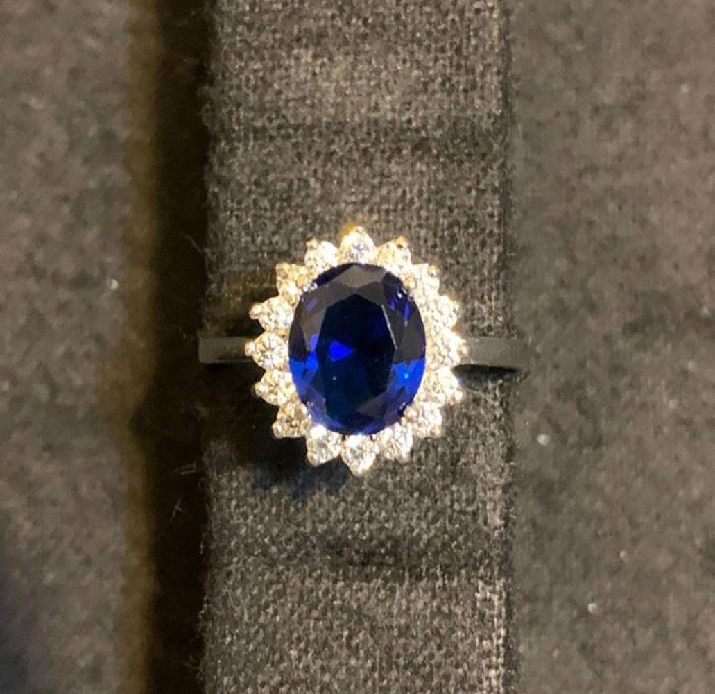1.6 ct. Blue Sapphire Diamond Halo Ring (1 of 1)