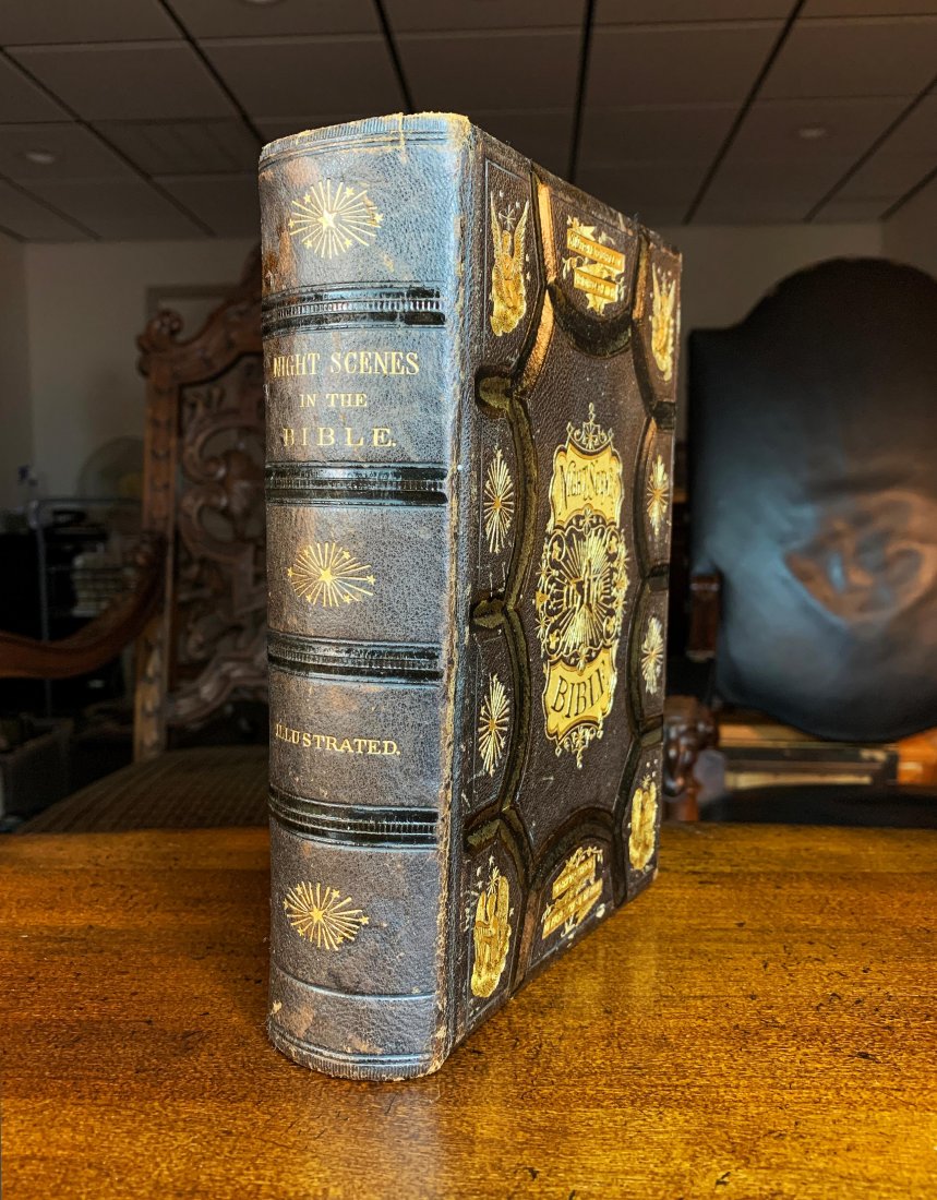 1870 NIGHT SCENES IN THE BIBLE by Rev. Daniel March: 19th c. Leather Book NIGHT SCENES IN THE BIBLE by Rev. Daniel March (1816-1909) | Published by Zeigler, McCurdy & Co.: Philadelphia, PA. 1870 | Hardcover Bound in Full Morocco Leather; Covers Deeply E
