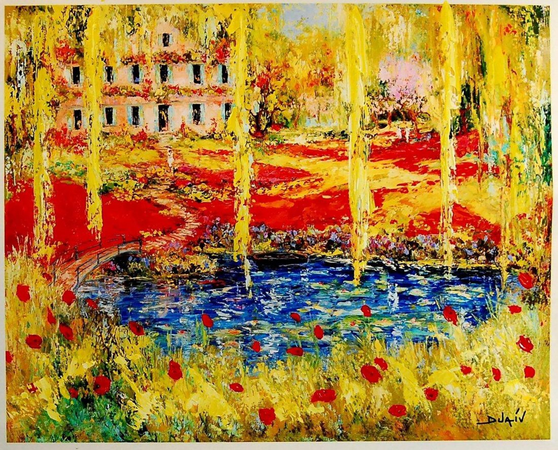 Ltd Ed. Embellished MONET GARDEN by Jean-Marie Duaiv: Striking Artist Embellished Limited Edition Lithograph by well-listed popular French artist Jean-Marie Duaiv (France, b. 1952 French-American) Entitled MONET GARDEN | Signed in ink by the artist in th