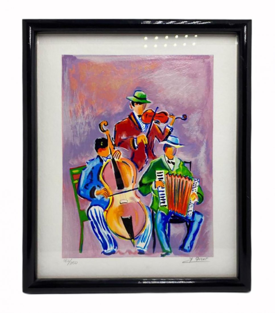 Signed Jean Claude Picot Ltd Edition Seriolithograph: Signed Limited Edition Color Seriolithograph by Jean Claude Picot (French, b. 1933) Entitled MUSICIANS ITALIENS | Seriolithograph on Woven Paper | Signed by the artist in the lower right margin, and n