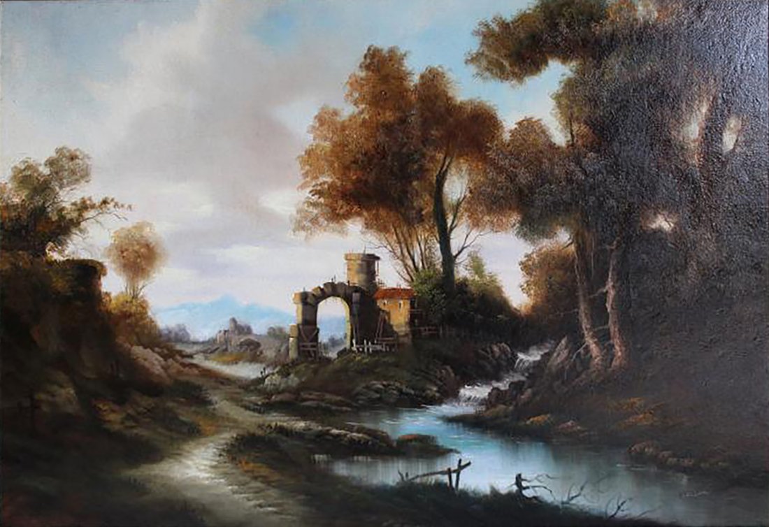 19th c Landscape Oil Painting After Claude Lorrain (1 of 4)