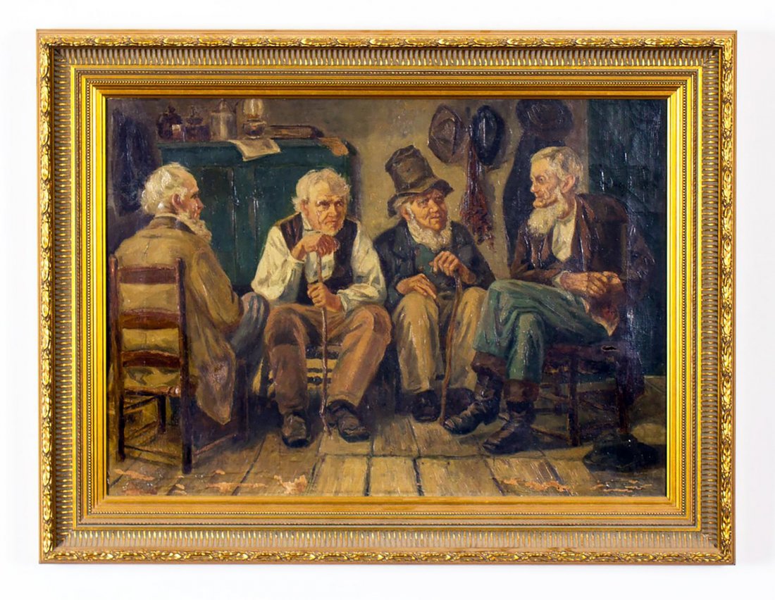 19th c. English Figurative Interiorscape Oil Painting (1 of 3)