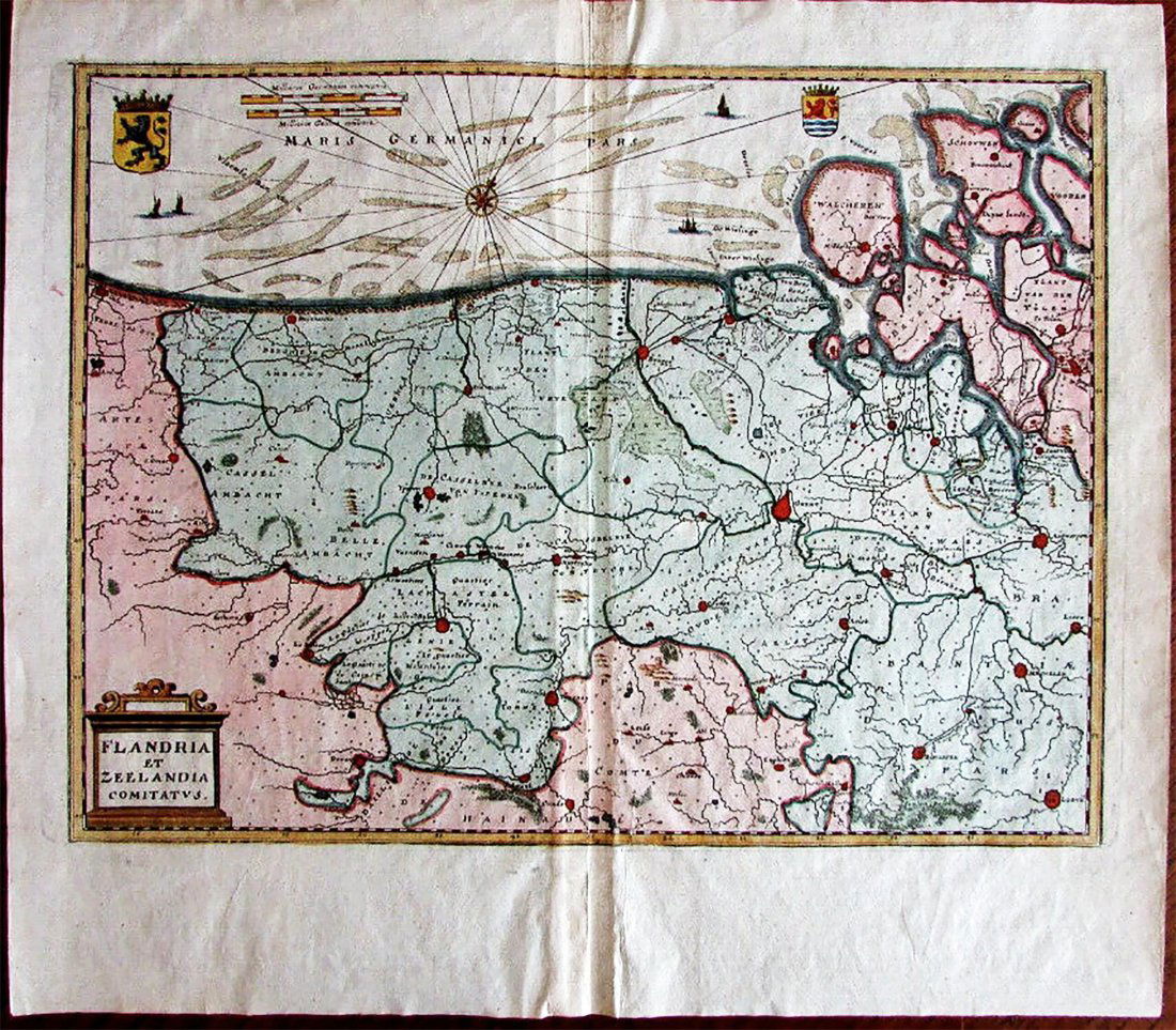 17thC. Hand-colored Map FLANDRIA ET ZELANDIA COMITATUS (1 of 1)