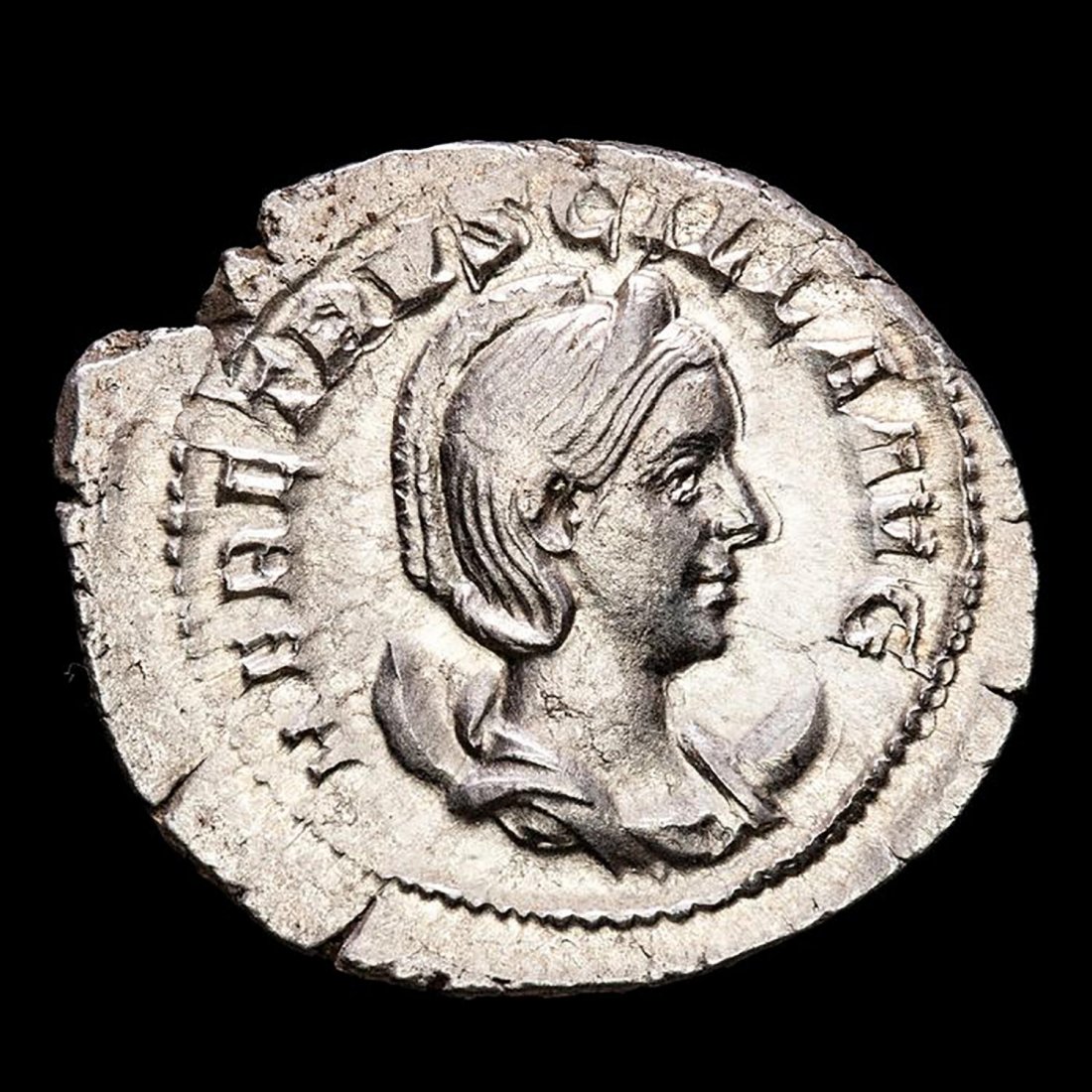 Roman Empire. Herennia Etruscilla (Augusta, AD 249-251): Roman Empire - Herennia Etruscilla (AD 249-251), silver denarius. Minted in Rome, AD 249-251 | HER ETRVSCILLA AVG, draped, diademed bust right on crescent. PVDICITIA AVG, Pudicitia standing facing, he