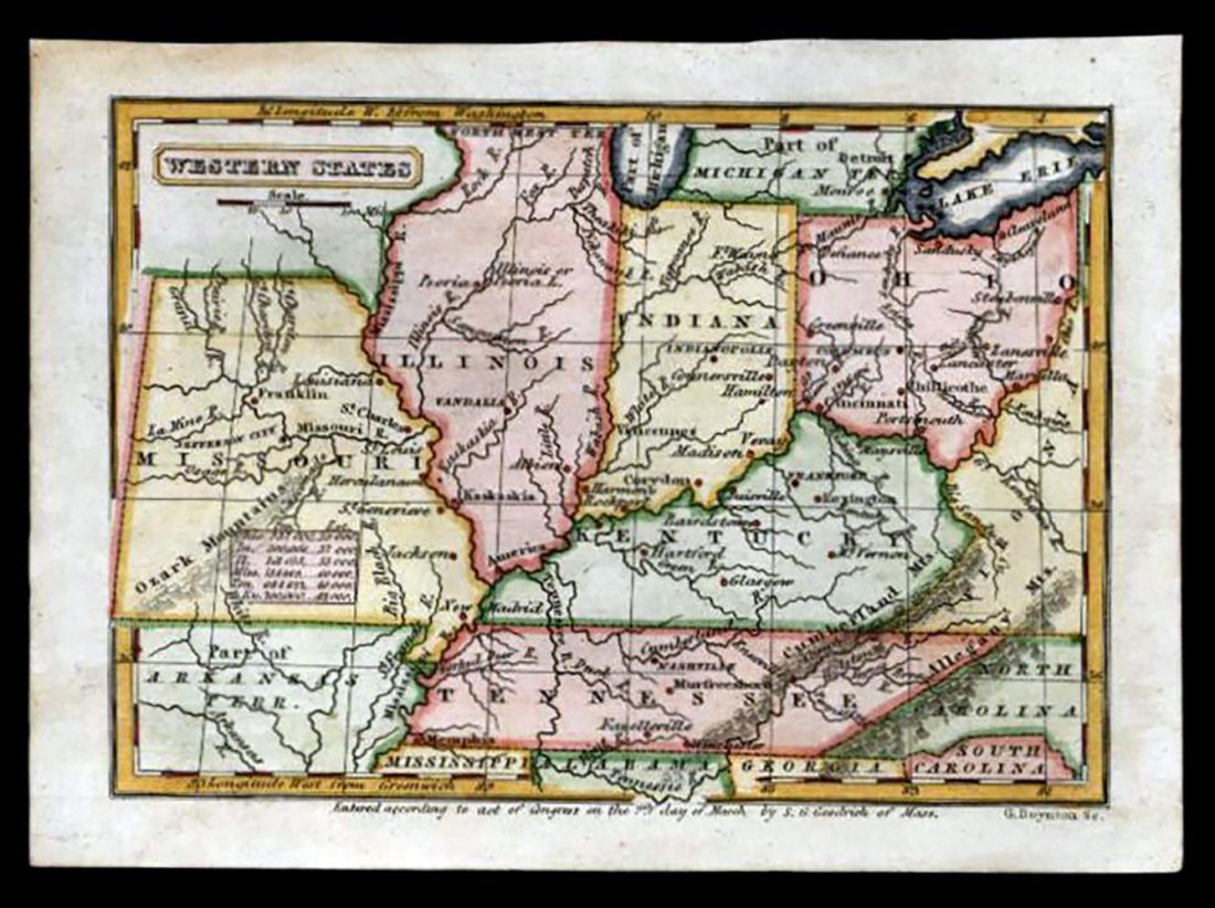 KY TN OH IN IL, State Populations 1831 Goodrich Map (1 of 1)