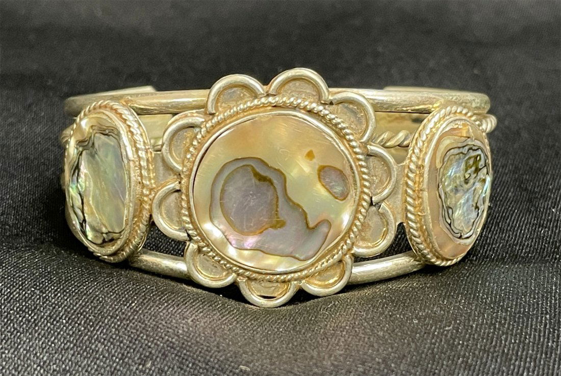 Navajo Sterling Silver Abalone Shell Cuff Bracelet (1 of 3)