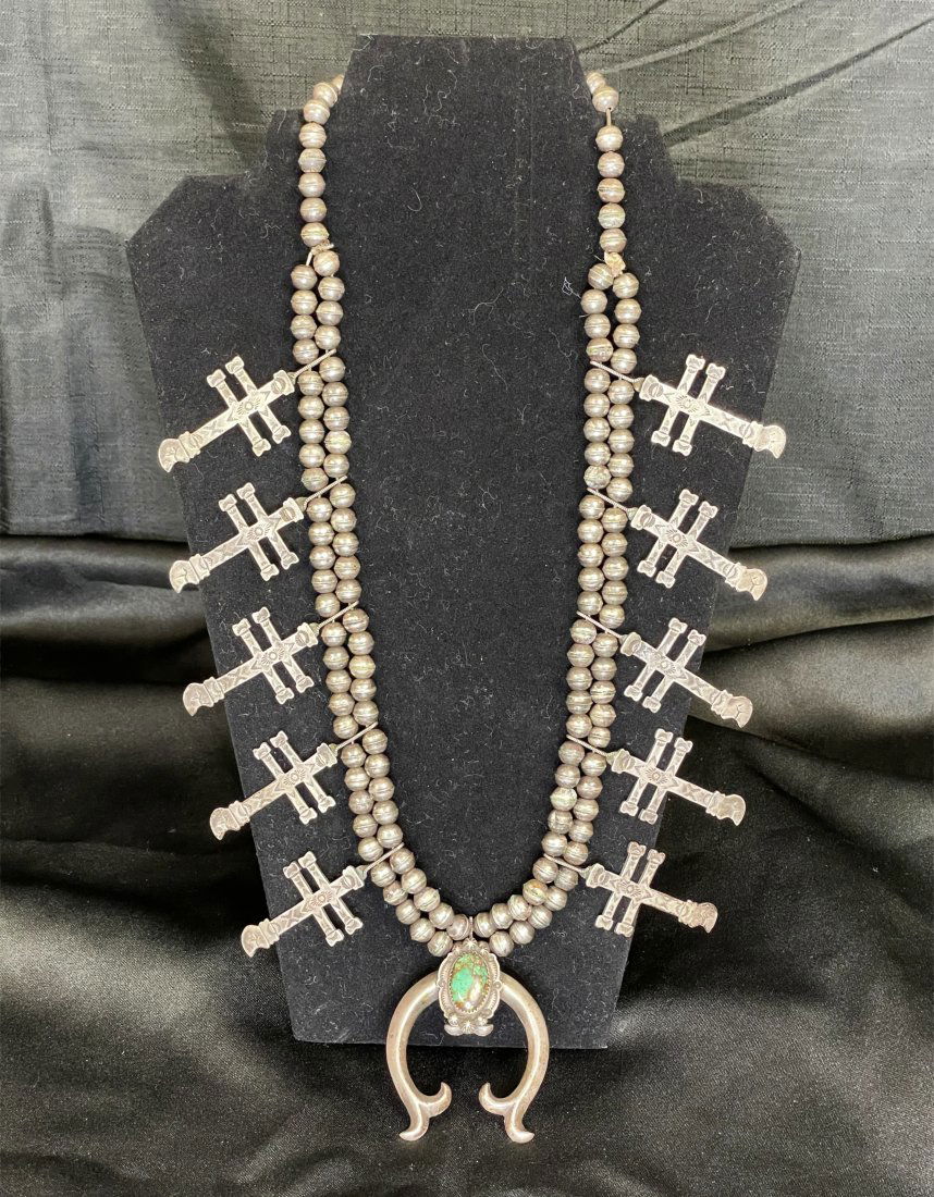 Native American Squash Blossom Sterling Silver Necklace (1 of 5)