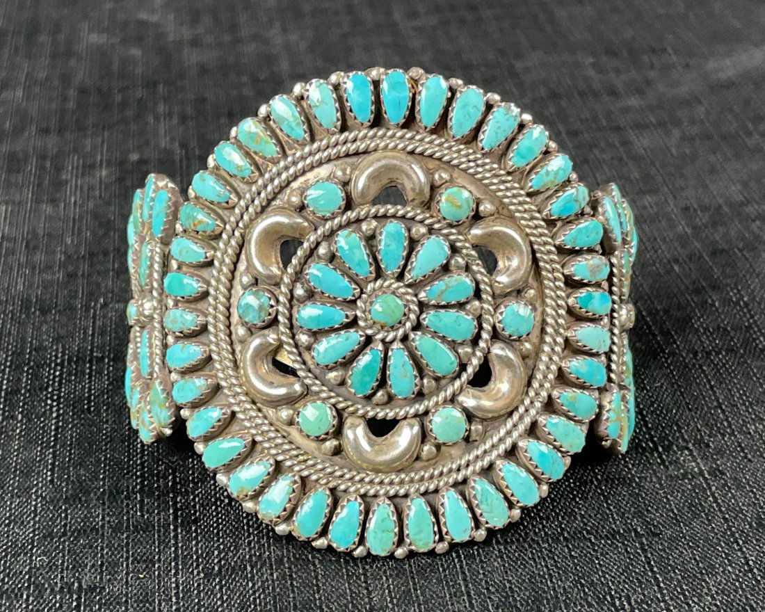 Navajo Native American Sterling Turquoise Cluster Cuff (1 of 3)