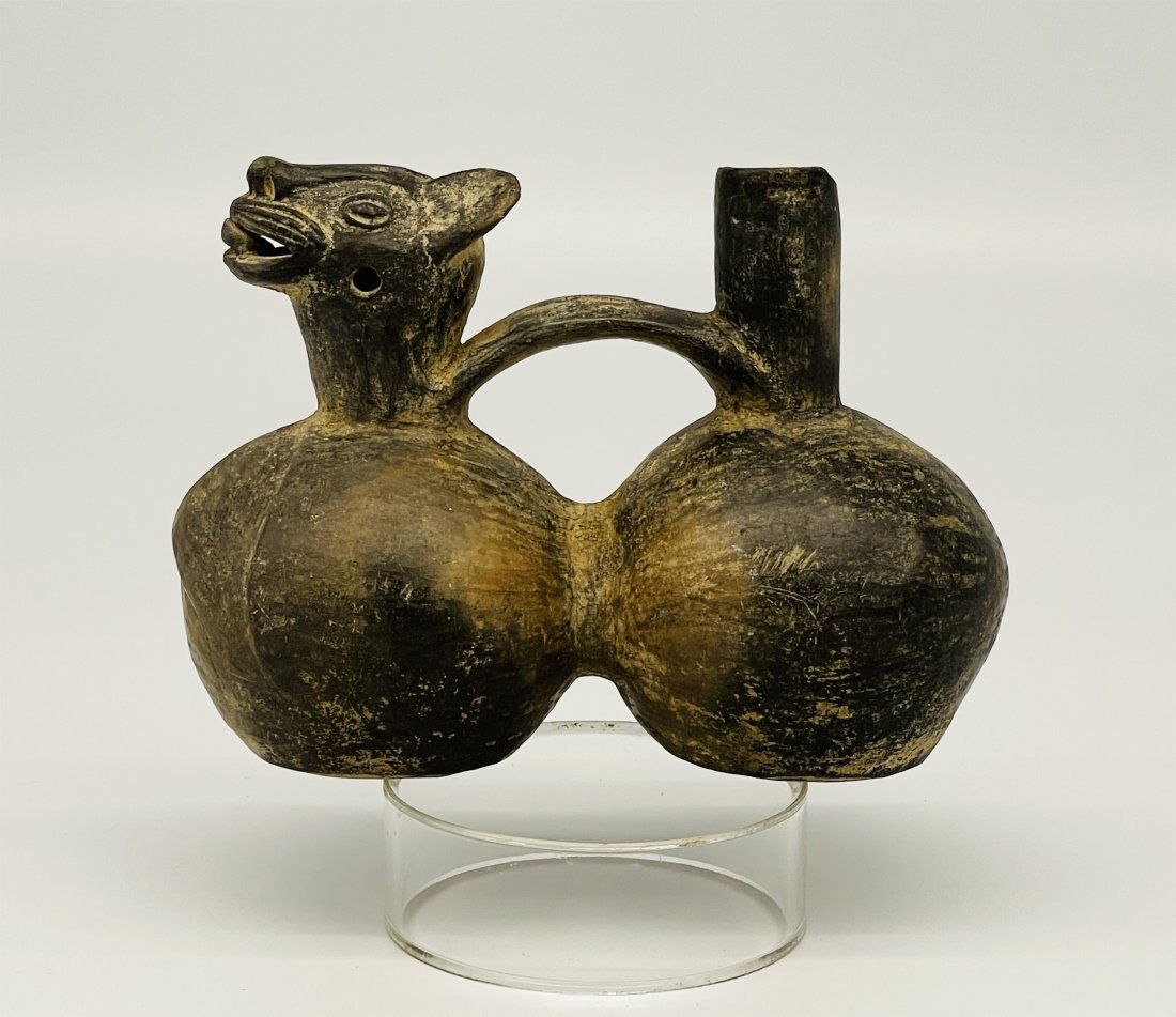 Pre-Columbian Chimu Blackware Double-Chambered Stirrup (1 of 5)