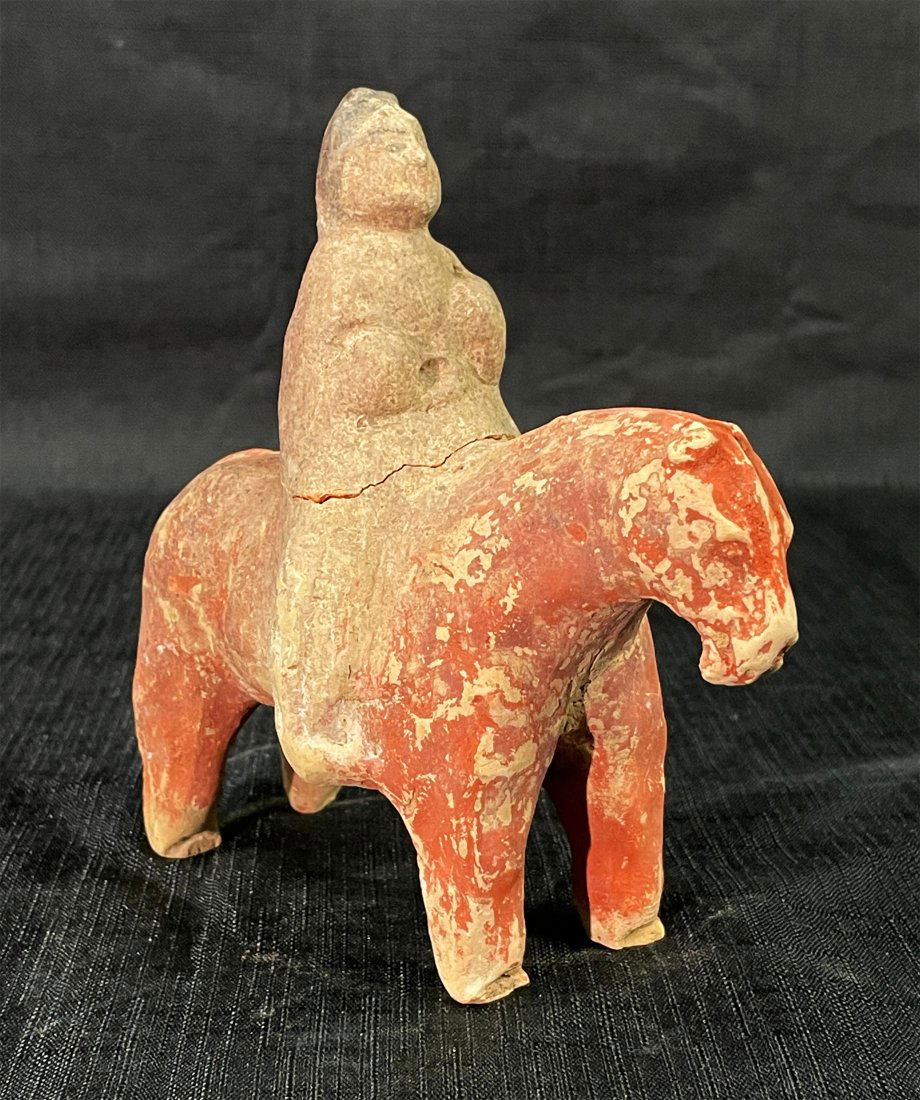 Antique Chinese Terracotta Horse and Rider Tomb Figure (1 of 1)