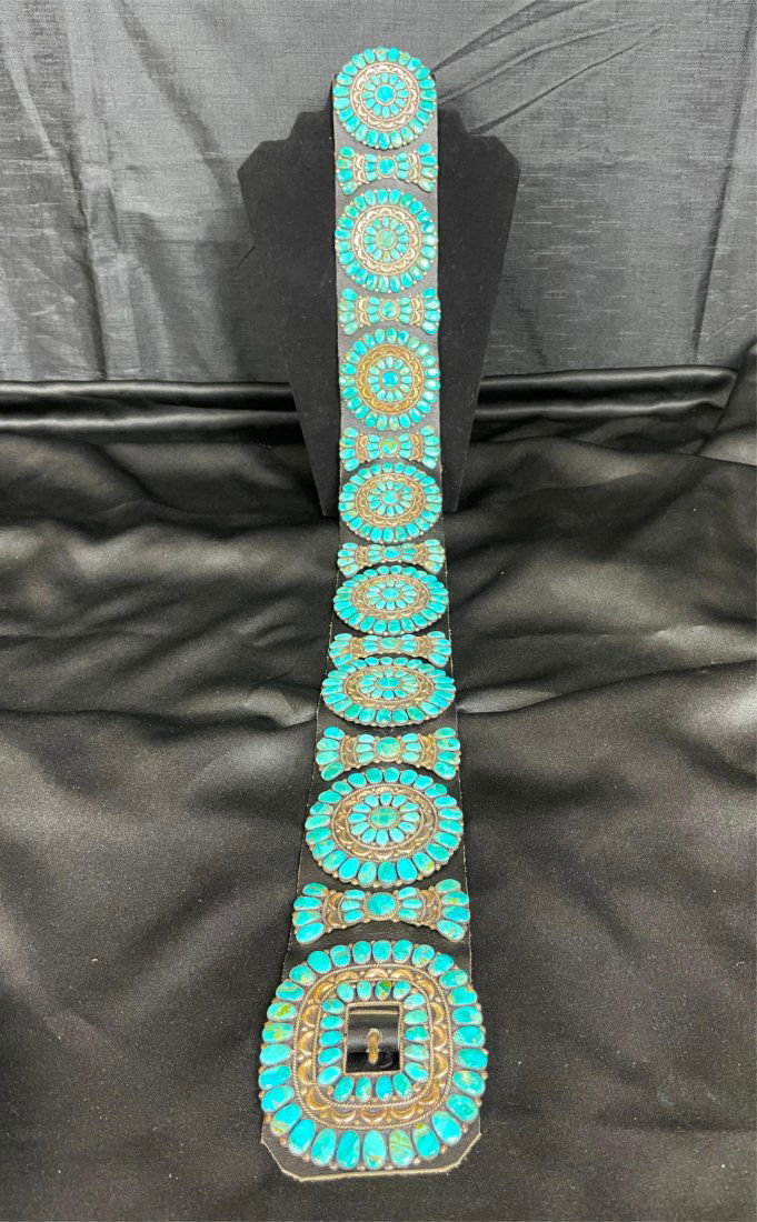 Navajo Heavy Sterling Silver & Turquoise Concho Belt (1 of 3)