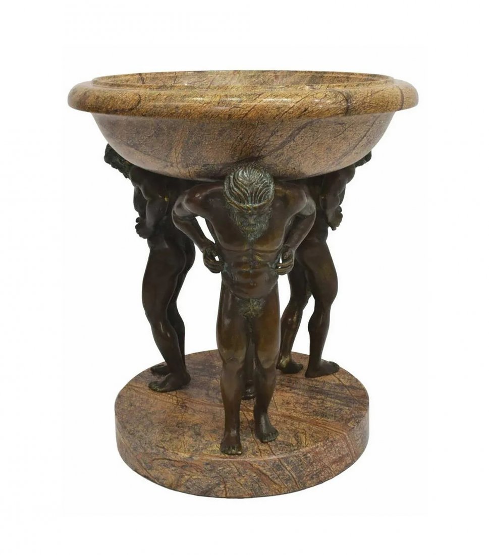 Large Italian Marble & Bronze Atlas Tazza Centerpiece (1 of 5)