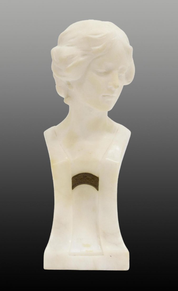 Antique Carved Alabaster Bust Sculpture by Richard (1 of 11)