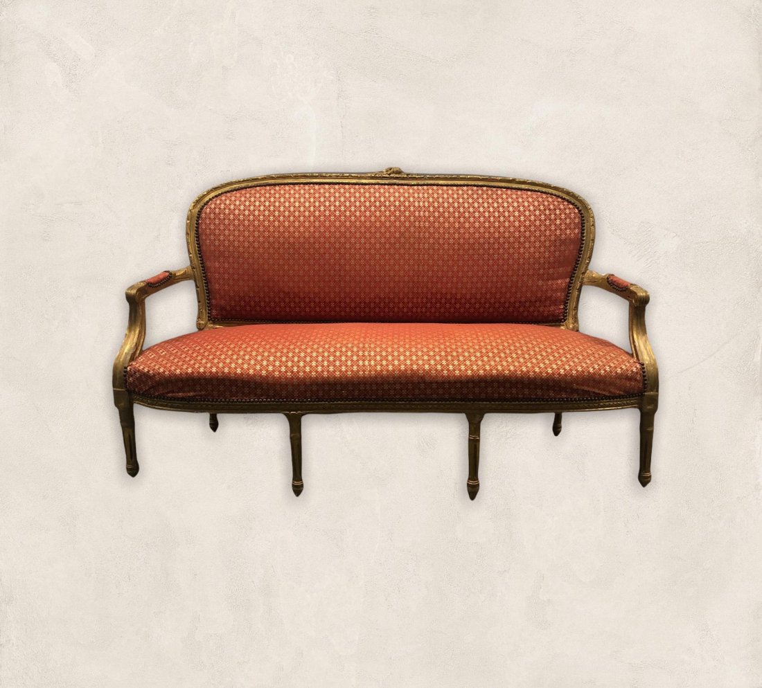 Antique French Upholstered Hardwood Sofa (1 of 2)