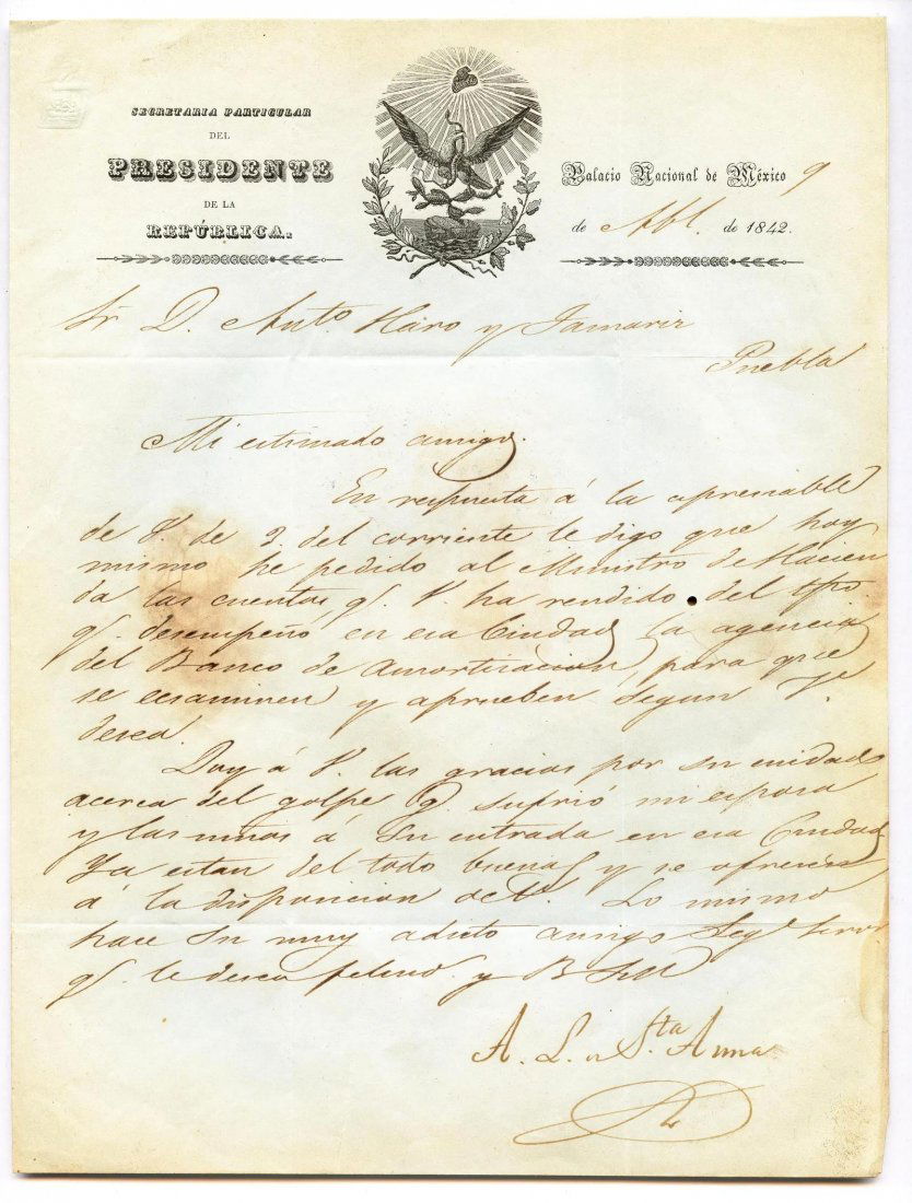 Antonio Lopez de Santa Anna Signed Presidential Letter (1 of 12)