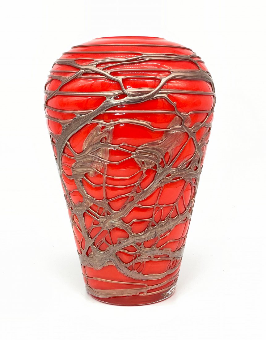 Signed Bohemian Art Glass Vase with Silver Overlay (1 of 8)