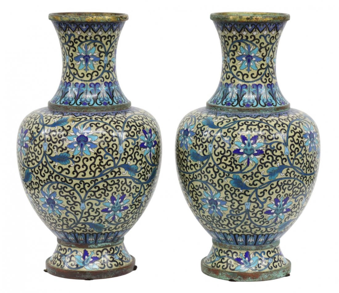 Pair of Chinese Cloisonne Enamel Vases (1 of 4)