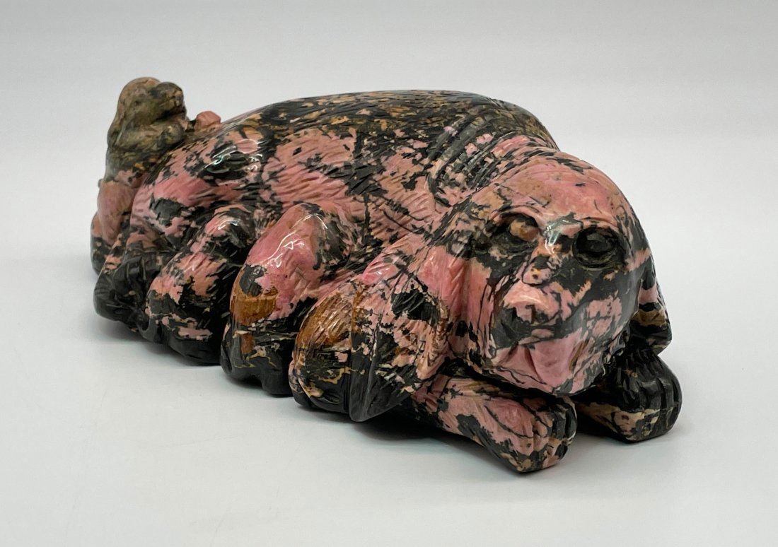 Hand Carved: Rhodonite Stone Sculpture DOG WITH PUPS (1 of 6)