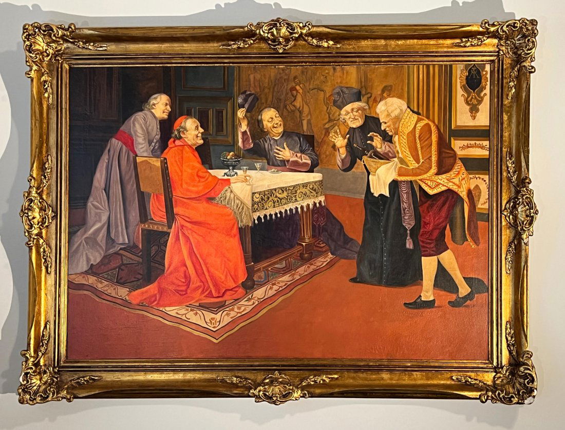 19th c. Flemish Figural Oil Painting by Alex De Andreis THE CLERGY: Large 19th Century oil painting by acclaimed Flemish artist Alex De Andreis (Belgian, 1880â€“1929) Entitled THE CLERGY | Oil on relined canvas | Signed by the artist Framed in beautiful gold gild