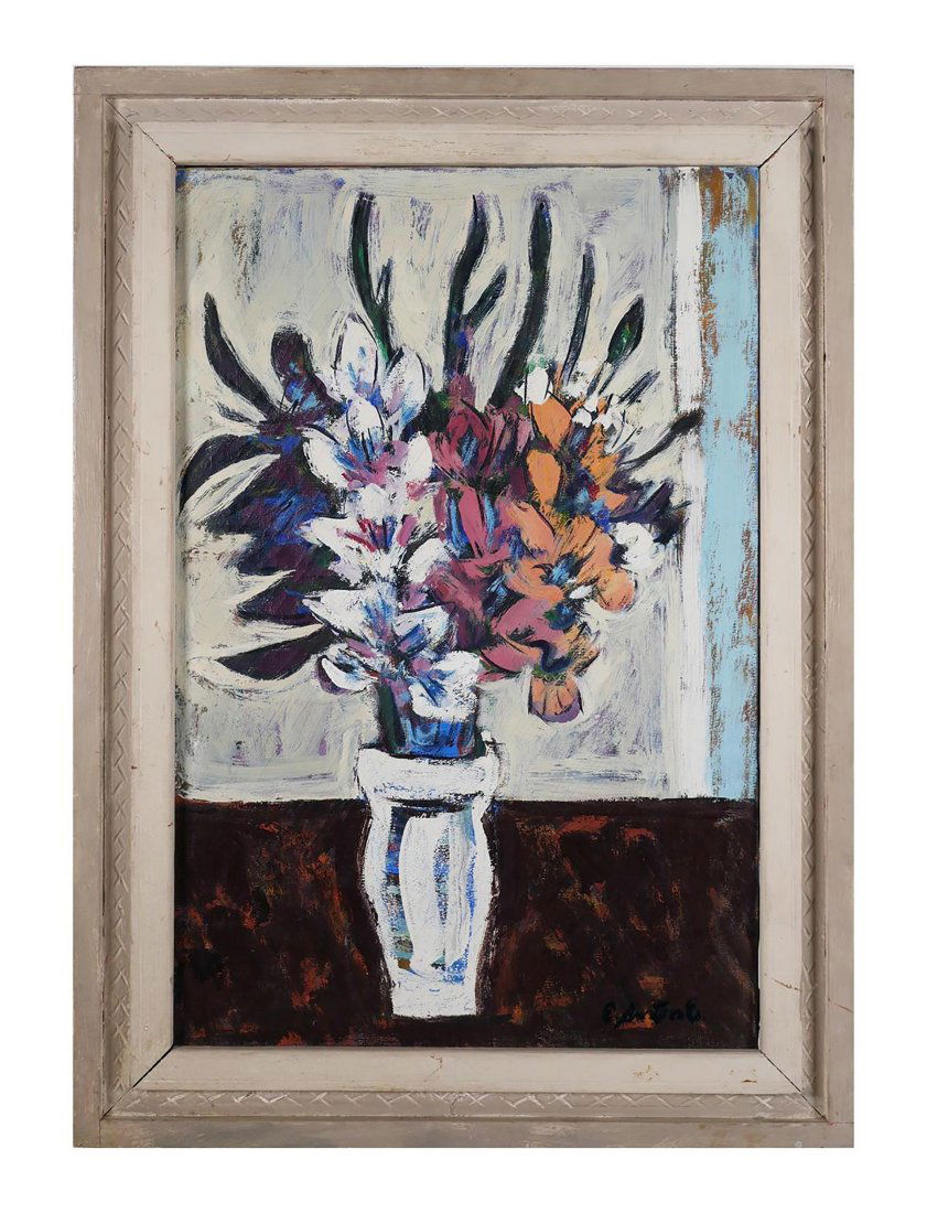 Modern Signed Still Life Floral Oil Painting (1 of 4)