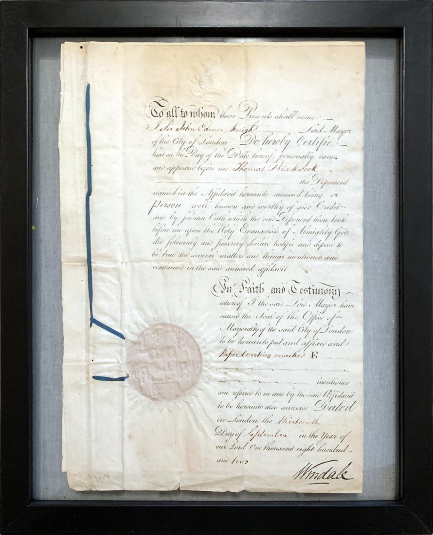 Affidavit Signed Lord Mayor of London Sir John Eamer, Knight,1802 w/ 1767 Marriage Certificate (1 of 20)
