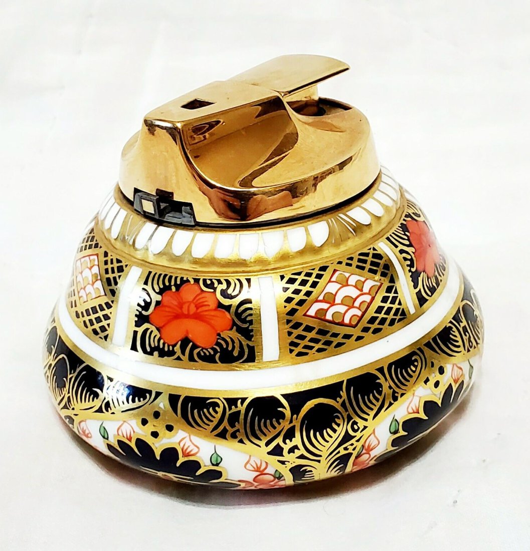 Royal Crown Derby Porcelain Table Lighter English Bone China Imari 1128: Vintage Royal Crown Derby Table Lighter English Bone China Imari #1128 Pattern | This porcelain table lighter is English fine bone china hand painted in the Imari Iron Red & Cobalt Blue pattern with 2