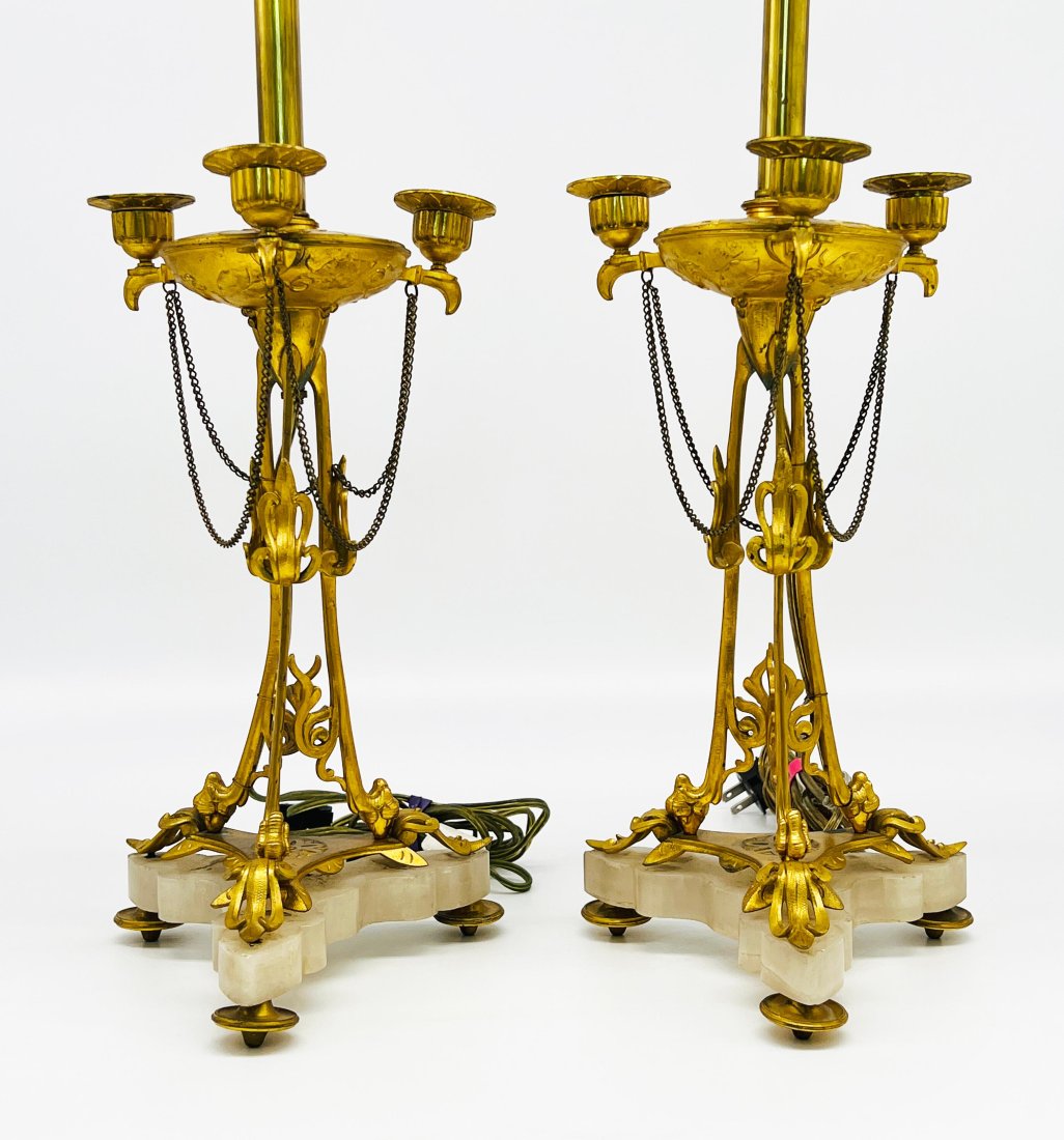 Pair of Antique French Ormolu Bronze Candelabra Lamps (Converted) (1 of 6)