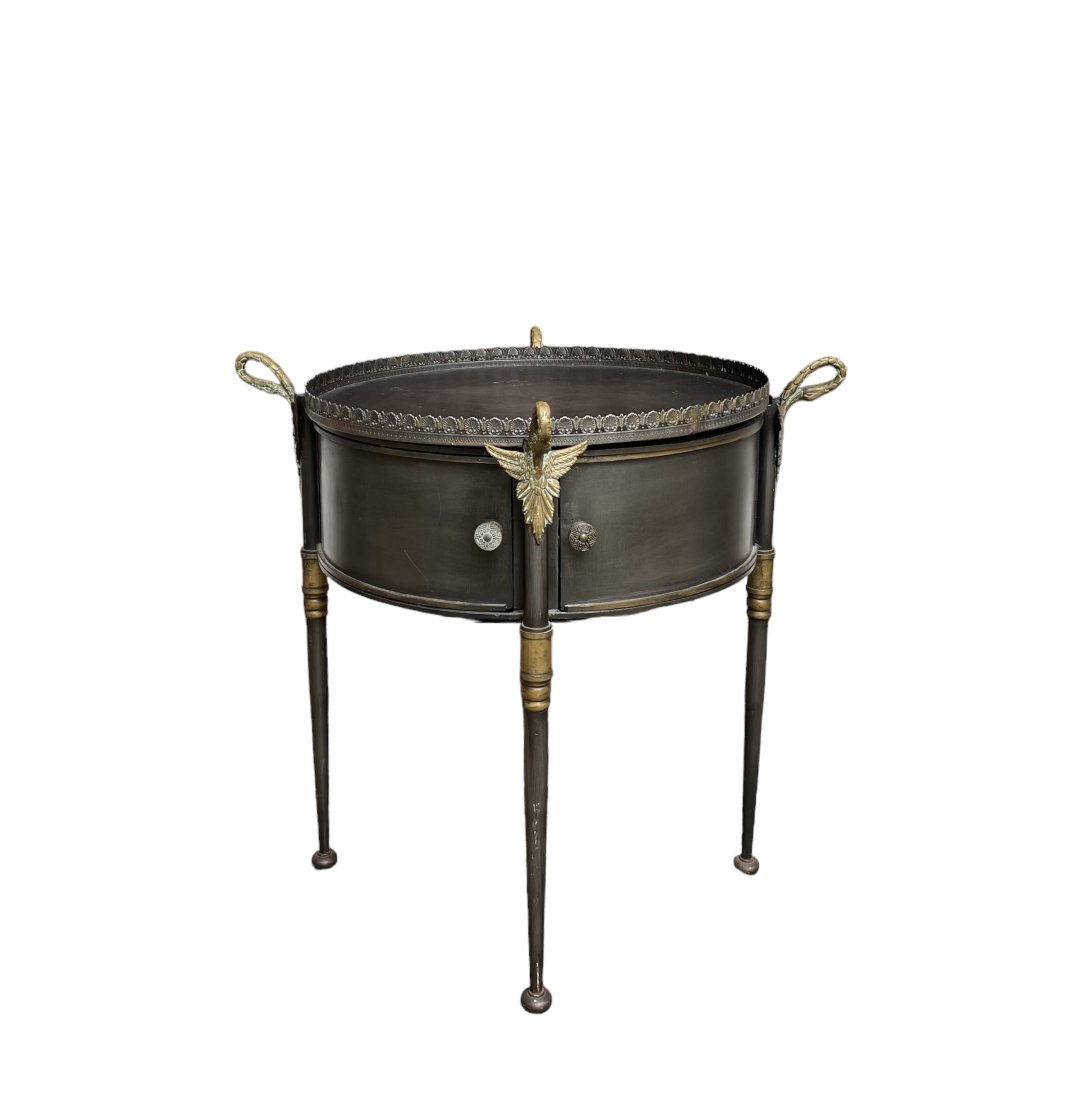 Vintage Trouvailles French Empire Metal Drum Tray Table Auction