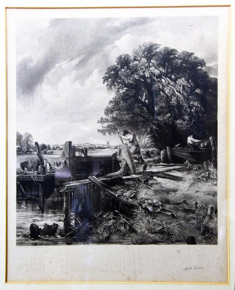 Large Antique Signed Alfred Lucas Engraving of THE LOCK (1 of 3)