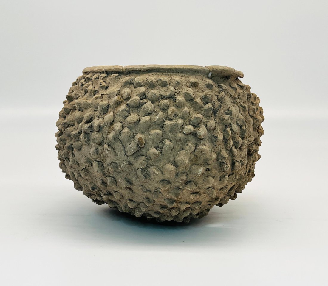 Native American Caddo Red River Pottery Bowl: Prehistoric Native American Caddo Moore Noded Pottery Bowl From East Texas - See Pertulla, Page 42, Figure 33, Example A | Moore Noded bowl from East Texas site, decorated with protruding nodes | Appr