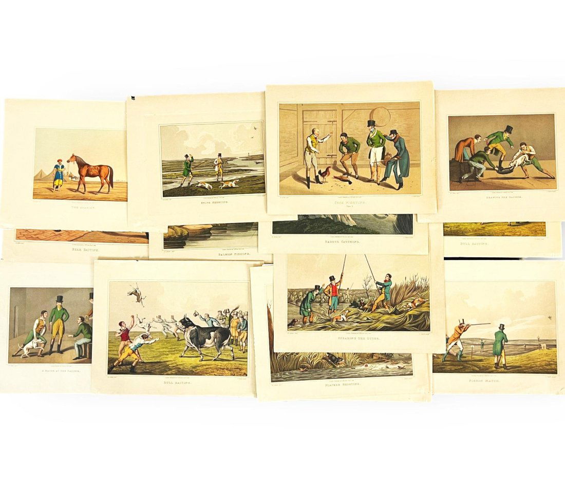 Set of 15 Original Hand-Colored Aquatint Engravings by Henry Alken (Clark's National Sports) (1 of 19)