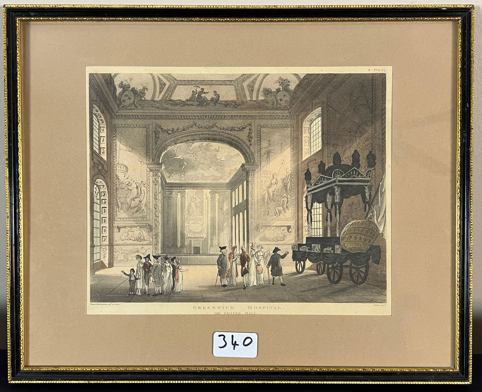 Antique Aquatint Etching GREENWICH HOSPITAL, THE PAINTED HALL Rudolph Ackermann (1 of 2)