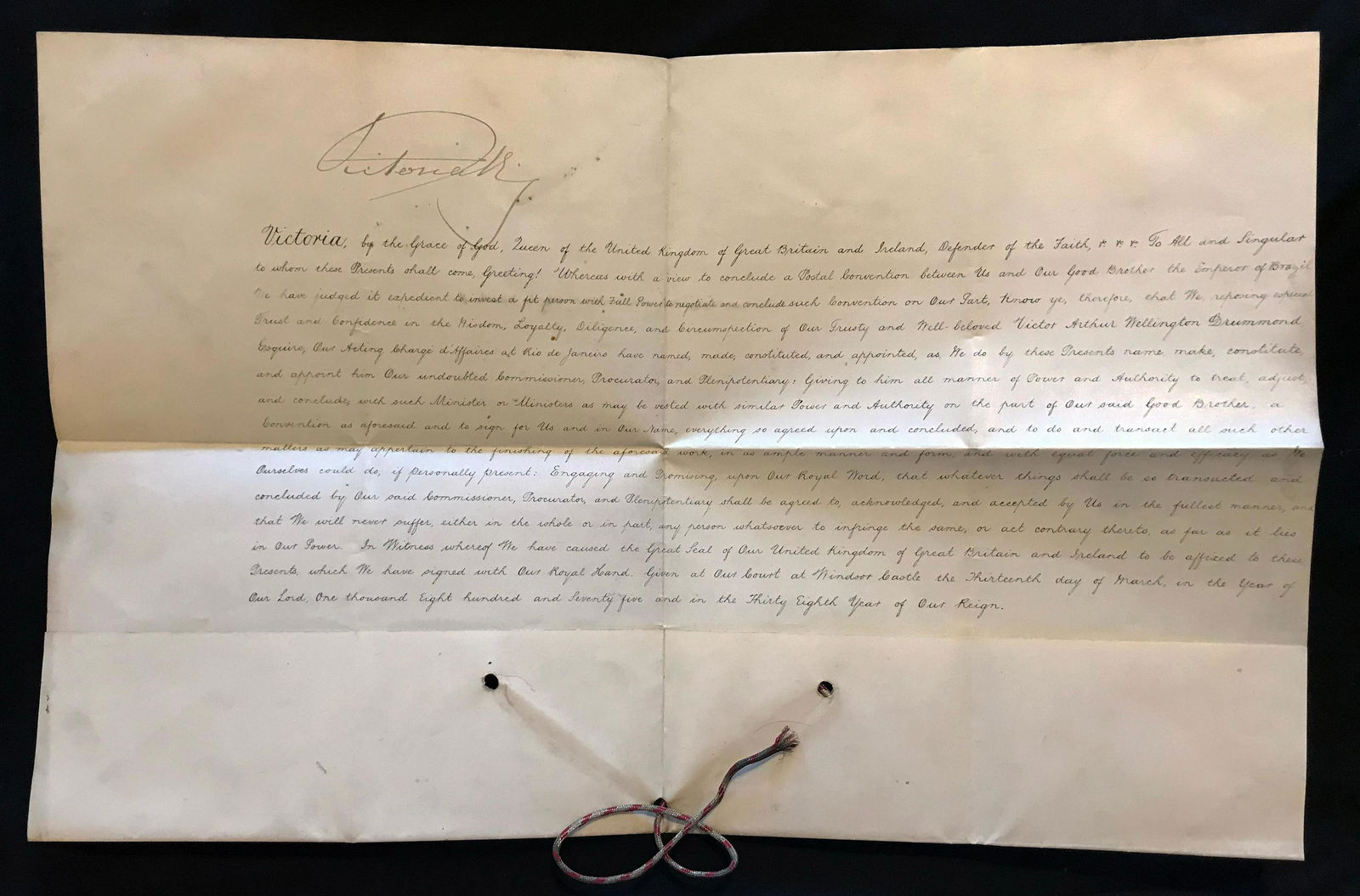 Document Hand Signed by Queen Victoria in 1875 - Diplomatic Appointment (1 of 14)