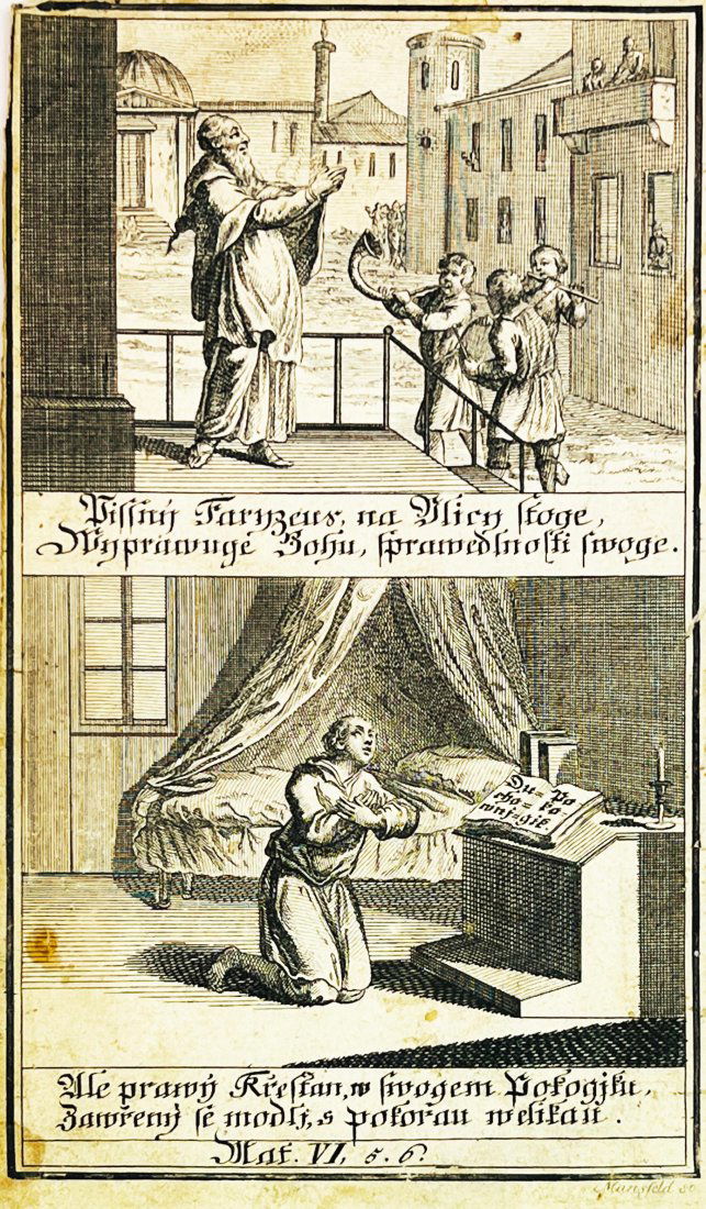 18th c. German Engraving, Depicting Mathew 6:5-6, by Johann Mansfeld (1 of 3)