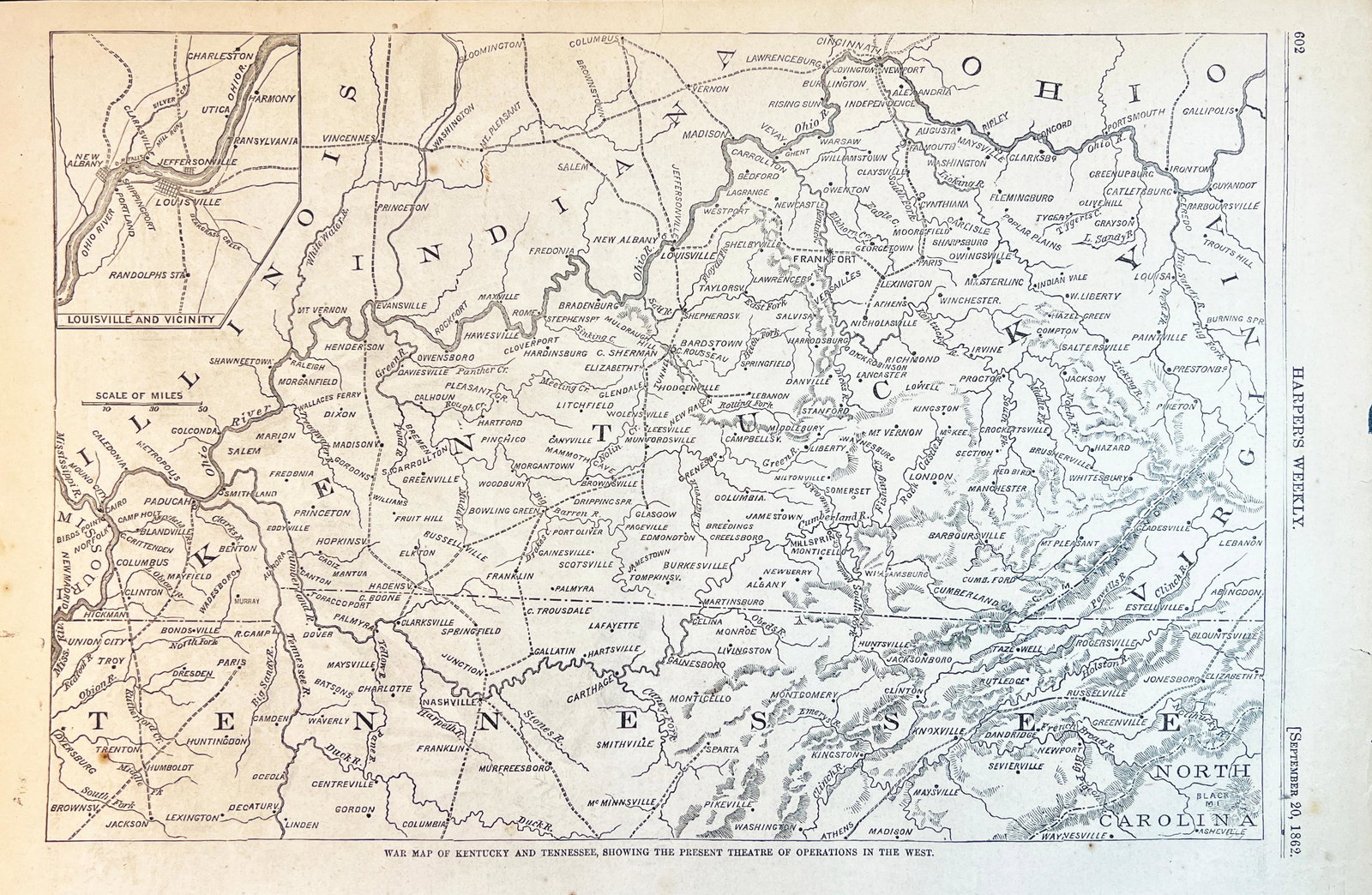 Original 1862 Civil War Map - WAR MAP OF KENTUCKY AND TENNESSEE, Harper's 1862 (1 of 3)